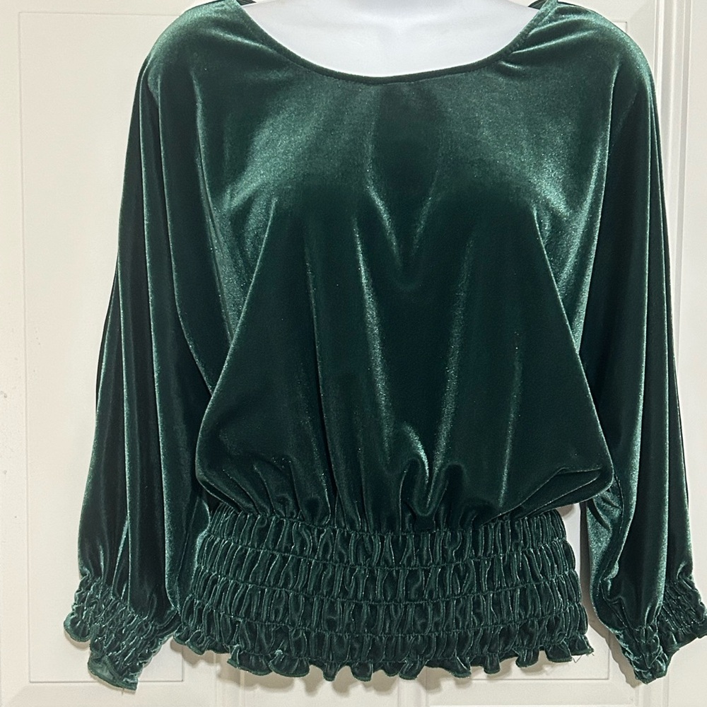 Vince Camuto Dark Green Velvet Blouse